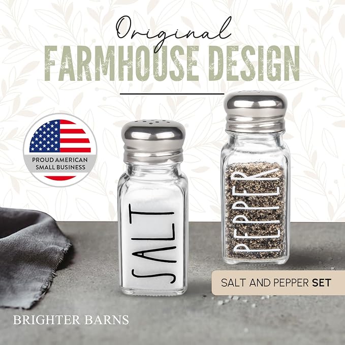 Clear Glass Salt and Pepper Shakers Set by Brighter Barns - Modern Kitchen Decor for Home Restaurant BBQ Camping RV - Farmhouse Kitchen Accessories - Glass Shakers & Stainless Steel Lids (Clear) - Image 2