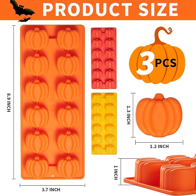 Pumpkin Chocolate Mold, 3 Pack Mini Pumpkin Silicone Chocolate Molds Autumn Candy Mold for Fall Baking Cake Decoration HalloweenThanksgiving Muffin Cake Soap Candle Cookies