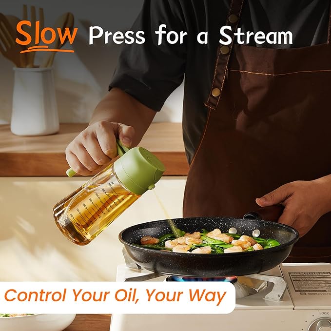 TrendPlain 16oz/470ml Glass Olive Oil Sprayer for Cooking – 2 in 1 Olive Oil Dispenser Bottle for Kitchen Gadgets and Air Fryer Accessories, Salad, BBQ - White & Green - Image 3