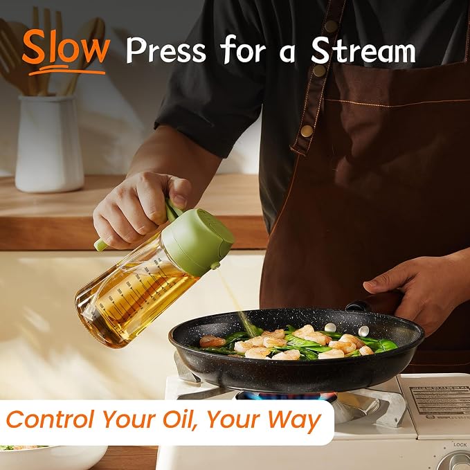 TrendPlain 16oz/470ml Glass Olive Oil Sprayer for Cooking – 2 in 1 Olive Oil Dispenser Bottle for Kitchen Gadgets and Air Fryer Accessories, Salad, BBQ - Green - Image 3