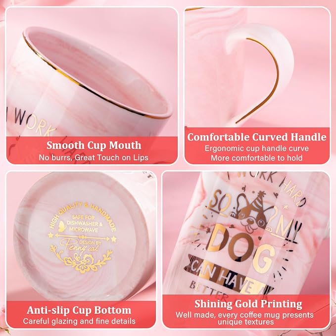 Dog Mom Gifts for Women, Unique Dog Lover Gift, 14oz Pink Marble Coffee Mug | Gold Print Cup Presents for Dog-Loving Friend Birthday, Christmas, Valentines, Mothers Day, with Greeting Card, Nice Gift Box - Image 3