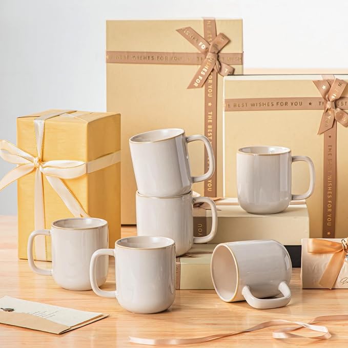 vancasso Coffee Mugs Set of 6, 12 Oz Ceramic Coffee Cups with Handle, Ceramic Unique Glaze Coffee Cup for Cappuccino, Latte, Tea, Cocoa, Dishwasher & Microwave Safe Gift Sets, Beige, Series PLAYA - Image 7