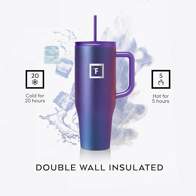 IRON °FLASK 40 oz Co-Pilot Insulated Travel Mug | Insulated Travel Mug with Straw & Flip Cap Lids - Cup Holder Fit, Leakproof, BPA Free (Black Speckle) - Image 4