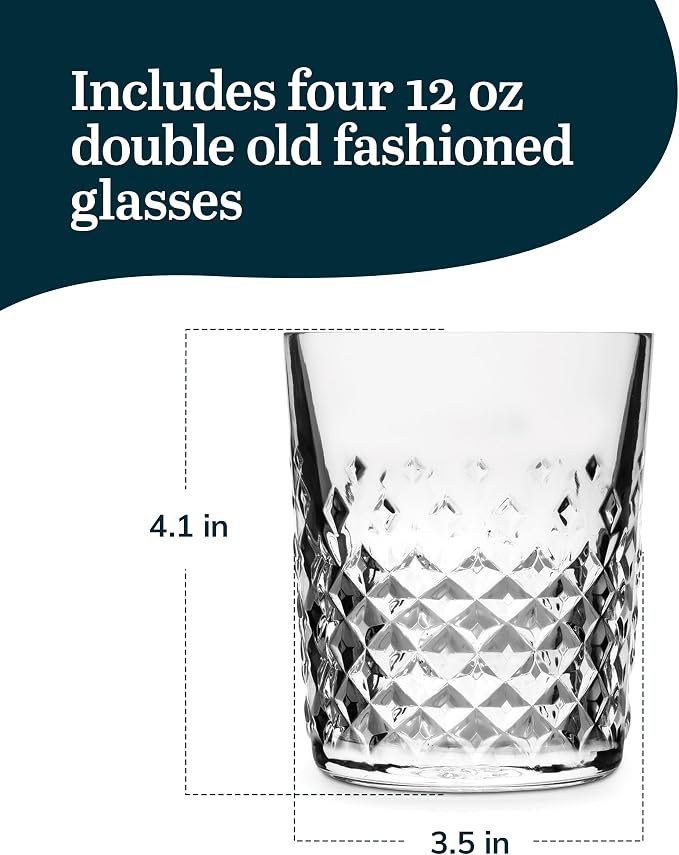 Libbey Carats Double Old Fashioned Glasses, 12 Oz Faceted Whiskey Drinking Glasses, Dishwasher Safe Rocks Glass Set for Spirits, Cocktails - Image 4