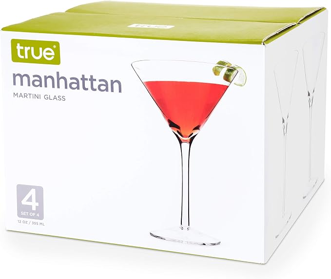 True Manhattan Martini Glass, Crystal Cocktail Coupes, Clear Glass, Cocktail glass set, Dishwasher Safe, Holds 12 oz., Set of 4 - Image 9