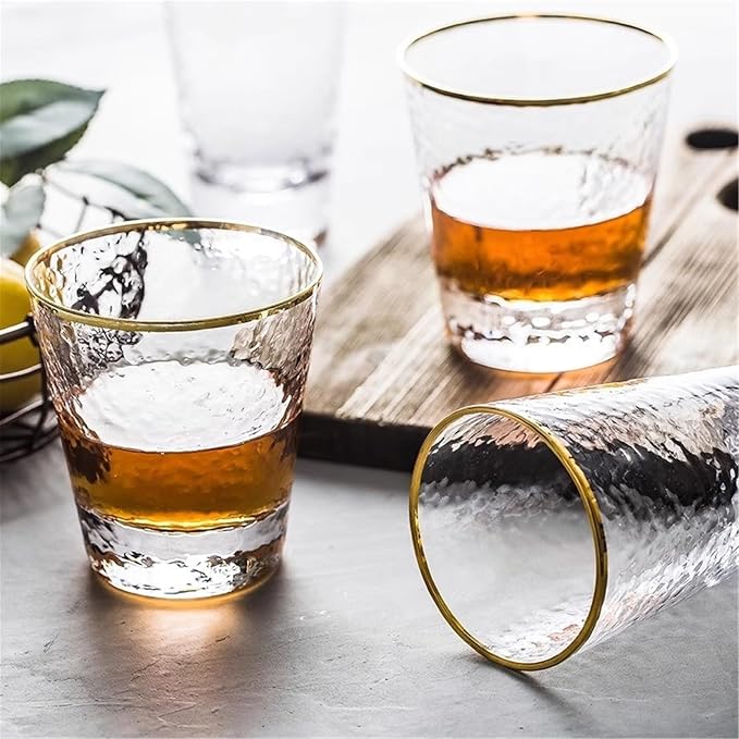 drinking glassware Hammered Tapered Glass Cups with Gold Rim(Large) - Image 4