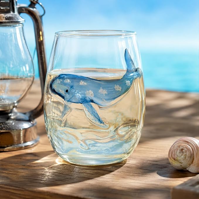 Ocean Themed Whale Hand-Blown Coastal Glassware for Gifts | Ocean Themed Octopus Glassware Hand Blown Coastal Stemless Wine Glasses Unique Coastal Decor Gift for Ocean Lovers - Image 3