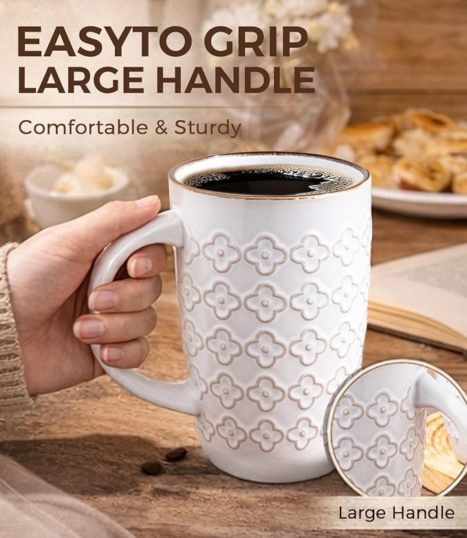 AmorArc Large Coffee Mugs Set of 6, 20oz Tall Coffee Mugs Set | with Texture Patterns for Cappuccino, Latte,Hot Cocoa, Dishwasher & Microwave Safe-Off White - Image 4