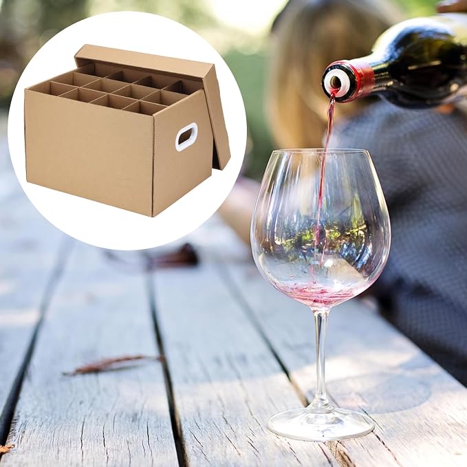 2 Pack Wine Glass Moving Boxes Kitchen Moving Boxes with Handle | Kitchen Kit with Lid for Dish Glassware, Glass Packing Boxes Packing Supplies for Moving, 15 x 12 x 10 Inches, Brown - Image 6