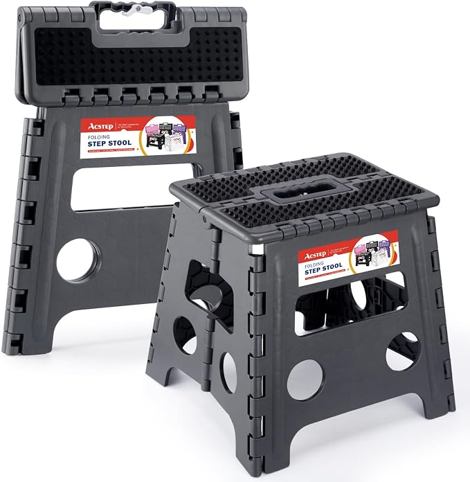 ACSTEP 13" Folding Step Stool- Holds up to 300Lb,The Lightweight Non-Slip Upgrade Collapsible Stepping Stool is Sturdy Enough to Support Adults and Safe Enough for Kids(Grey,1 Pack) | Heavy Duty Portable Collapsible Foot Stepping Stool, Holds 300 lb fo... by ACSTEP