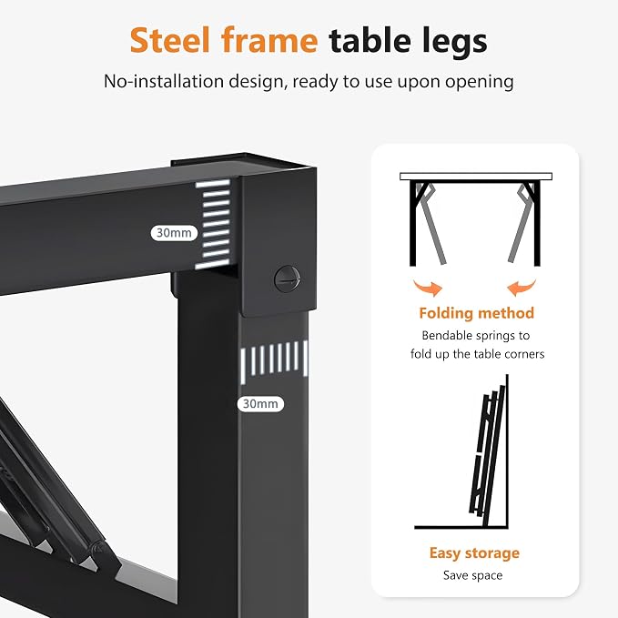 DlandHome 31.5 Inch Small Folding Computer Desk for Home Office, Black | Foldable Writing Table for Small Spaces Bedroom, No Assembly Required, Wood Top Metal Frame, Collapsible Compact Easy Storage - Image 4