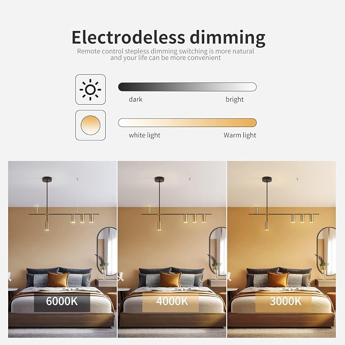 Siittoo 39.3-Inch LED Kitchen Island Pendant Light with Remote, Black Gold | 5-Light Dimmable Linear Chandelier, 3000K-6000K Adjustable Dining Room Light Fixture Over Kitchen Island and Table - Image 4
