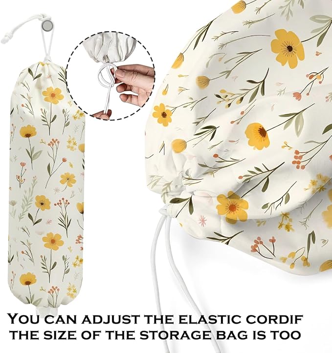 2Pcs Floral Plastic Bag Holder, Wall Mount Trash Bag Holder, Vintage Floral Reusable Grocery Bags Storage Dispenser for Home Kitchen Pantry Farmhouse, Flower Gifts for Women, 22.5x9 Inch - Image 4