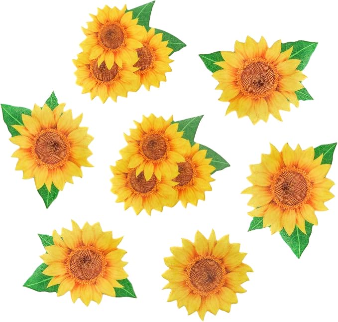 50PCS Edible Sunflower-Shaped Cake Decorations, With Green Leaves and Flowers, Suitable for Sunflower Bohemian Spring and Summer Themes, Birthdays, Weddings, and Christmas Parties (50 Flowers) - Image 4