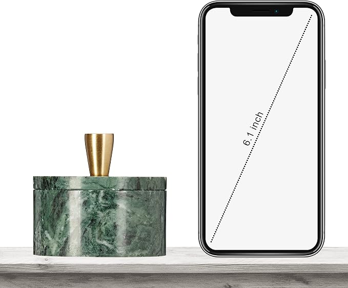 Queenza Green Marble Salt Cellar with Lid & Brass Knob - Natural Marble Spice Container for Kitchen Countertop, Gourmet Salt Holder, Small Decorative Storage Box, Gift for Home Chef - Image 4