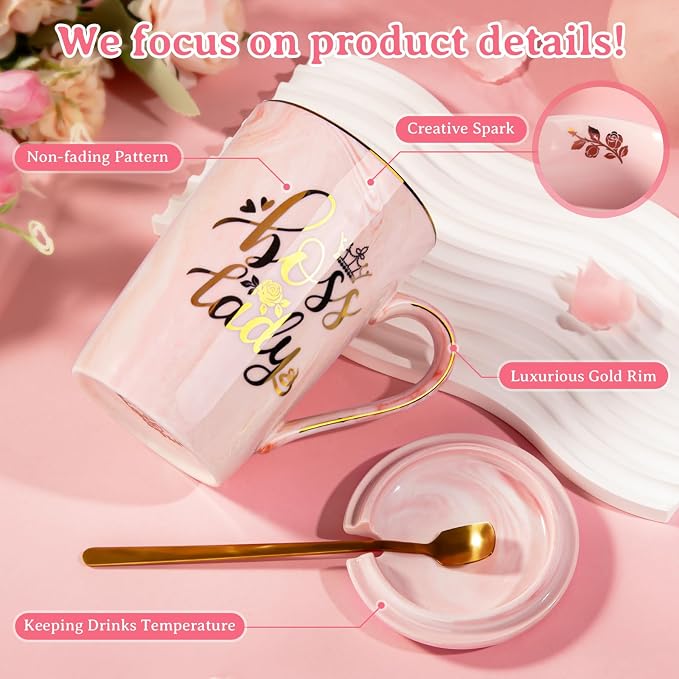 Biching Boss Lady Gifts for Women - Unique Birthday Gift for Women, Friend, Coworkers, Colleagues, Boss Female - Appreciation Mothers Day Gifts - 14Oz Marble Ceramic Coffee Mug Pink | 14Oz Pink Marble Ceramic Coffee Mug Appreciation Christmas Mothers D... - Image 5