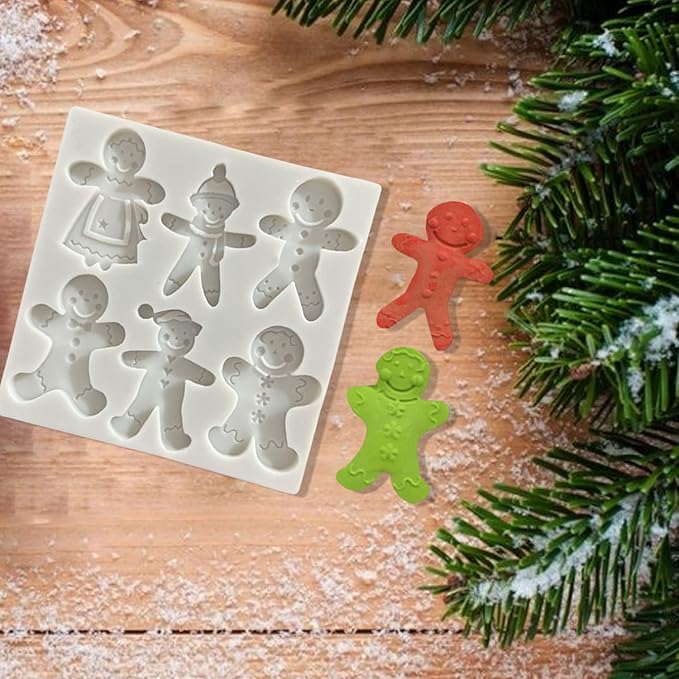 1 Pcs Christmas Silicone Molds for Chocolate 6-Cavities Various Shapes Gingerbread Man Shape 3D Chocolate Moulds Candy Molds for Christmas Day Holiday Theme Candy Pudding Jelly Making