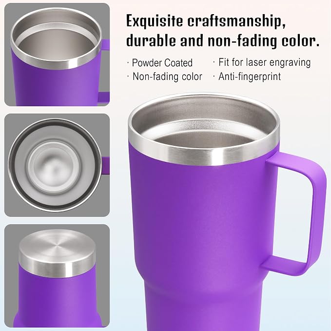 20 oz Tumbler with Handle and Lid Insulated Travel Coffee Mug Purple 1P | Stainless Steel Tumbler, coffee tumbler with handle,Spill Proof Double Wall Vacuum Tumbler Cup Keep Drink Hot & Cold - Image 5