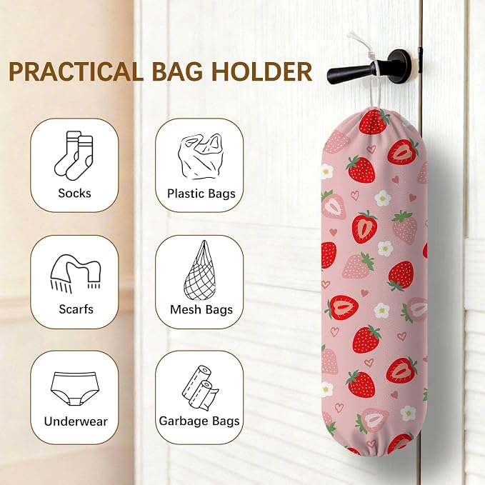 Strawberry Plastic Bag Holder Dispenser, Plastic Grocery Bag Organizer & Wall Mount Paper Trash Bags Saver Storage for Kitchen Home Pantry Decor, Kitchen Decor Shopping Bags Storage Dispenser - Image 4