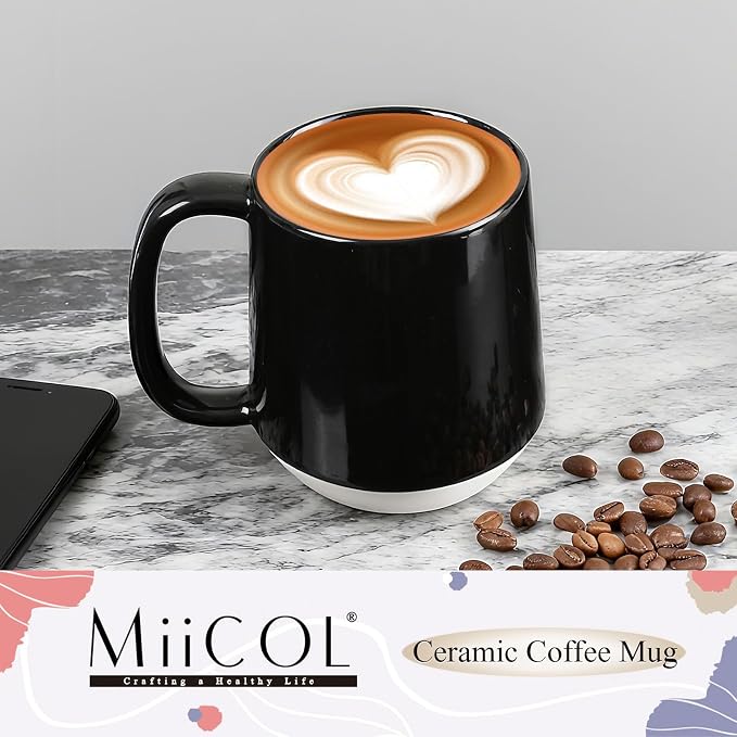 Miicol Ceramic Coffee Mug, 16 oz Large Coffee Cup, Tea Mug with Handle, Flat Bottom Mug for Men, Women, Office, Microwave and Dishwasher Safe, Multi-Color, Panda Black - Image 2