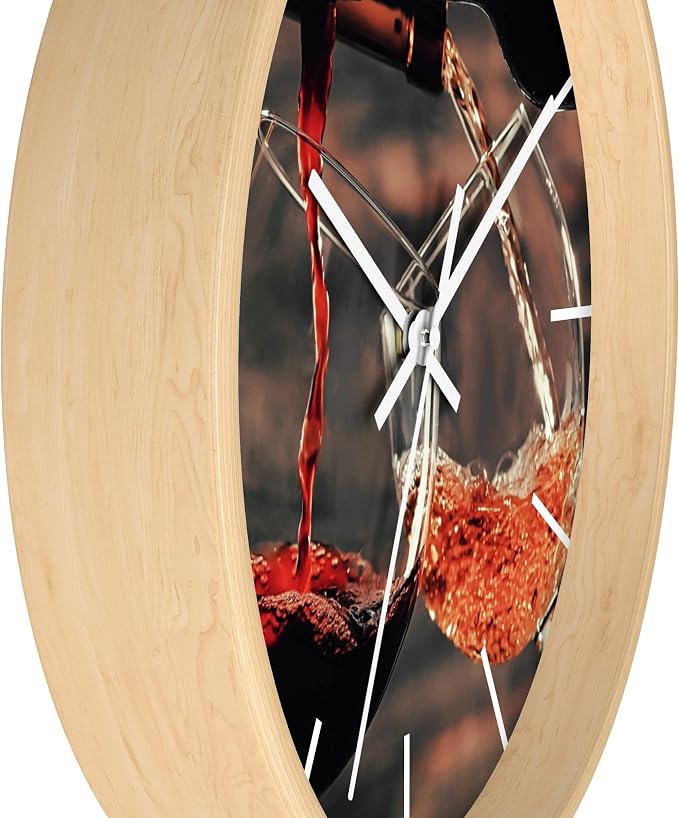 Mozingo ~ Wine Clock for Kitchen Bar Wall It's Wine O'clock Silent Time Gift Home Decor Made In USA, 10" (Hour Marks - Lines, Clock Frame Color - Natural Wood, Wine Theme #01) - Image 2