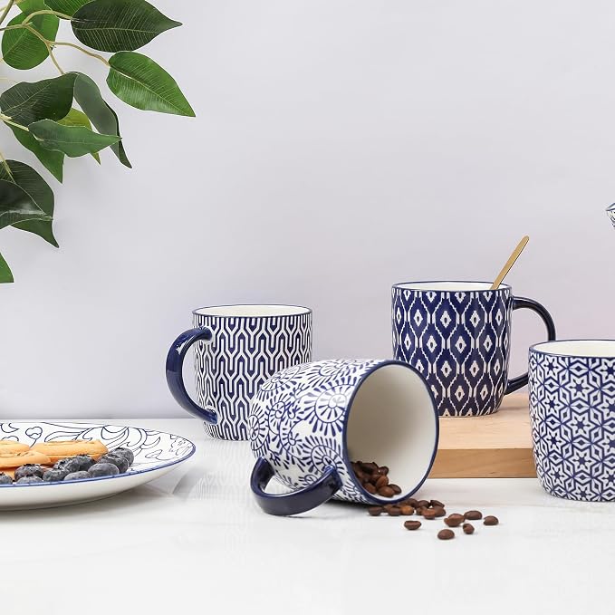 Selamica 10 OZ Coffee Mugs Set of 4, Small Coffee Cups Ceramic with Handle for Cappuccino Latte Cocoa Milk, Dishwasher Microwave Safe,Vintage Blue - Image 5