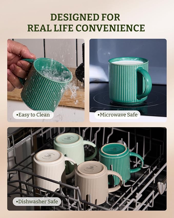 famiware Coffee Mug Set for 6, Star 12 oz Catering Mugs Cup Set with Handle for Coffee, Tea, Cocoa, Milk- Ceramic Stoneware Drinkware Set, Sage Green - Image 7