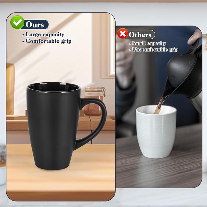 BYCNZB 20oz Extra Large Ceramic Tall Coffee Mugs Set for Coffee Tea Hot Cocoa set of 4 Dishwasher & Microwave Safe (Matte black) - Image 4