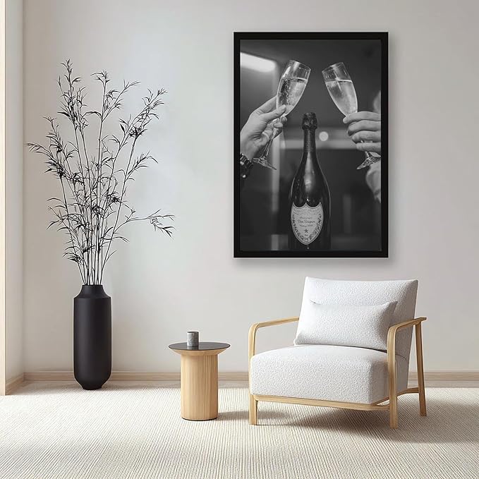 Champagne Cheers, Celebration , Two Glasses Cheers, Black And White , Alcohol Poster, Retro Party Wall Decor Canvas Poster Bedroom Decor Sports Landscape Office Room Decor Gift Black Frame 08x12in(20x - Image 5