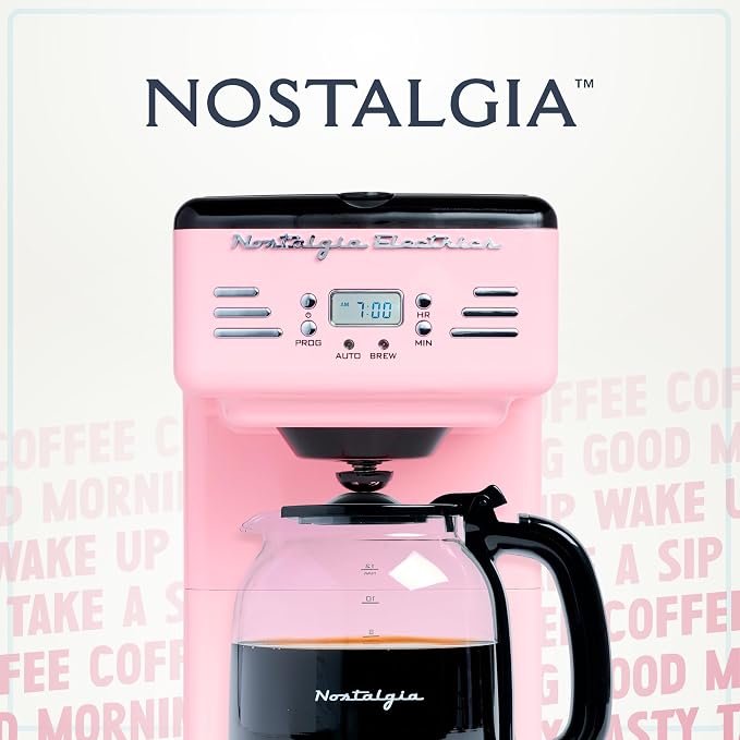 Nostalgia Retro 12-Cup Programmable Coffee Maker With LED Display, Automatic Shut-Off & Keep Warm, Pause-And-Serve Function, Pink - Image 7