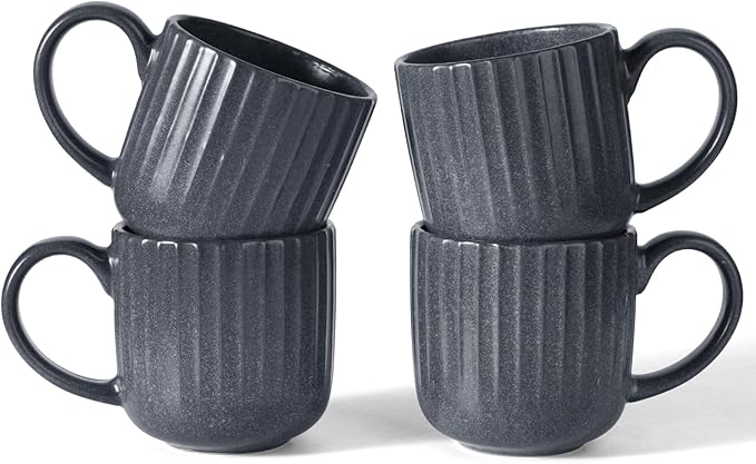 famiware Coffee Mugs Set of 4, Starlight 11 oz Mug Cup Set with Handle for Coffee, Tea, Cocoa, Milk - Ceramic Stoneware Mug Set, Matte Black Grey by Famiware