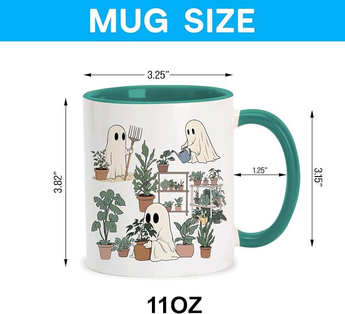 Hyturtle Cute Ghost Plant Mug Gifts For Plant Lovers on Birthday, Halloween | Garden Gifts for women, Gardening 11oz Ceramic Cup, Ghost Mug, Vivid double-sided fade-resistant print, Comfort grip handle - Image 4