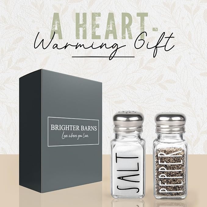 Clear Glass Salt and Pepper Shakers Set by Brighter Barns - Modern Kitchen Decor for Home Restaurant BBQ Camping RV - Farmhouse Kitchen Accessories - Glass Shakers & Stainless Steel Lids (Clear) - Image 5