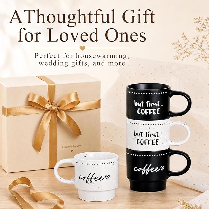 10oz Stackable Coffee Mugs Set of 4, Modern Ceramic Coffee Mug | Coffee Cup for Man, Woman, Dad, Coffee Mug Set for Hot Drinks, Coffee, Cocoa & Tea, Latte Mugs Cup Set for Home & Office Use - Image 8