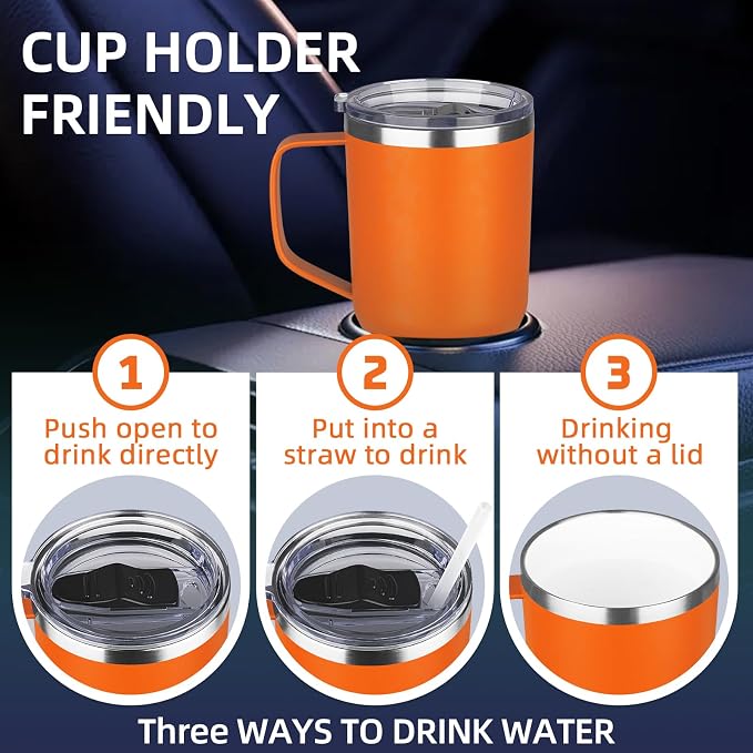 20 oz Insulated Coffee Mug with Ceramic Coating, Stainless Steel Travel Mug Tumbler with Handle Lid and Straw, Double Wall Leak-Proof Coffee Travel Mug Keeps Drink Hot and Cold (Orange) - Image 6