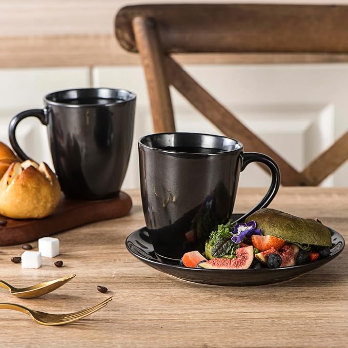 vicrays Coffee Mug Set, 12 Ounce, Ceramic Mug for Men, Women, Unique Glazed Mugs with Handle for Coffee, Tea, Milk, Cocoa, Cereal - Set of 6 Black - Image 2