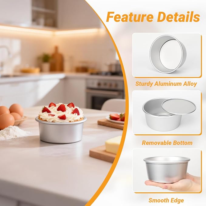 Beasea 6 Inch Cake Pans Set, 3 Pack Aluminum Alloy Round Cheesecake Pan with Removable Bottom, Small Cake Tin Mold for Baking Oven Bakeware - Image 3