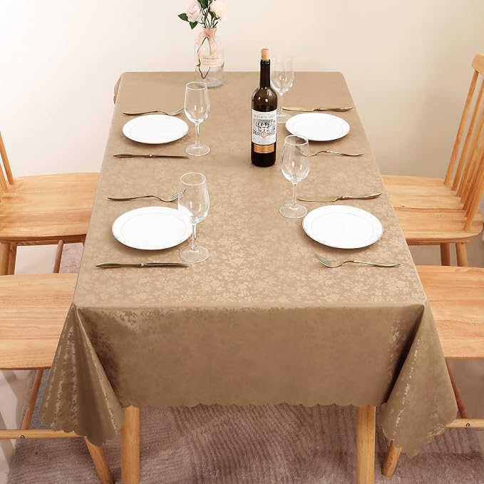 Smiry Rectangle Waterproof Heavy Duty Vinyl Tablecloths, 60 x 102 Inch | Wipeable Washable Floral Embossed Table Cover for Kitchen and Dining Room, Indoor & Outdoor Use, Brown - Image 2