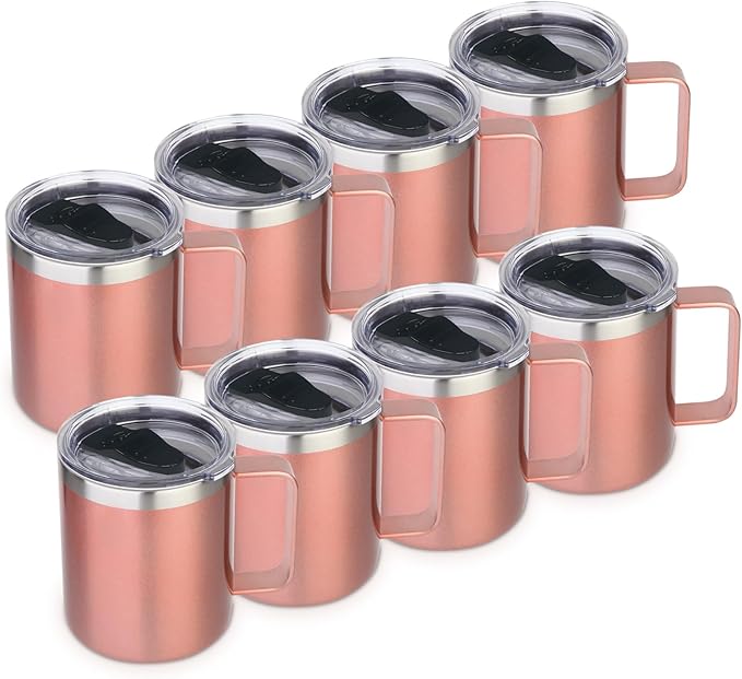 Volhoply 14oz Insulated Stainless Steel Coffee Mug with Lid Bulk 8 Pack,Double Wall Vacuum Travel Coffee Cup with Handle,Reusable Cups Tumbler Cup,Camping Mugs Keep Hot,Ideal Gifts(Rose Gold,8) by LiveFully%EF%BC%8CDrinkFreely%E2%80%94KeepGoingwithVolhoply%EF%BC%81