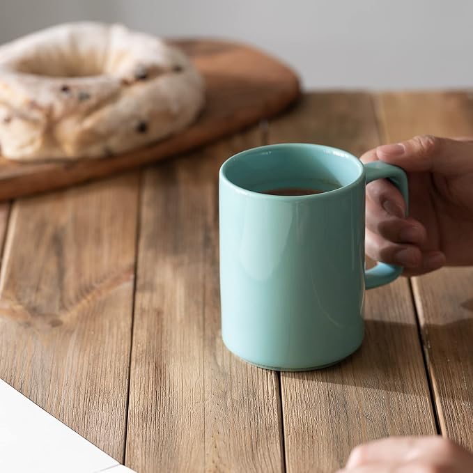E-liu Large 15 Ounces Porcelain Coffee Mug Tea Mugs Set of 6 | Cups for Coffee, Tea, Cocoa, and Mulled Drinks , Dishwasher & Microwave Safe Gift Sets, Turquoise - Image 4