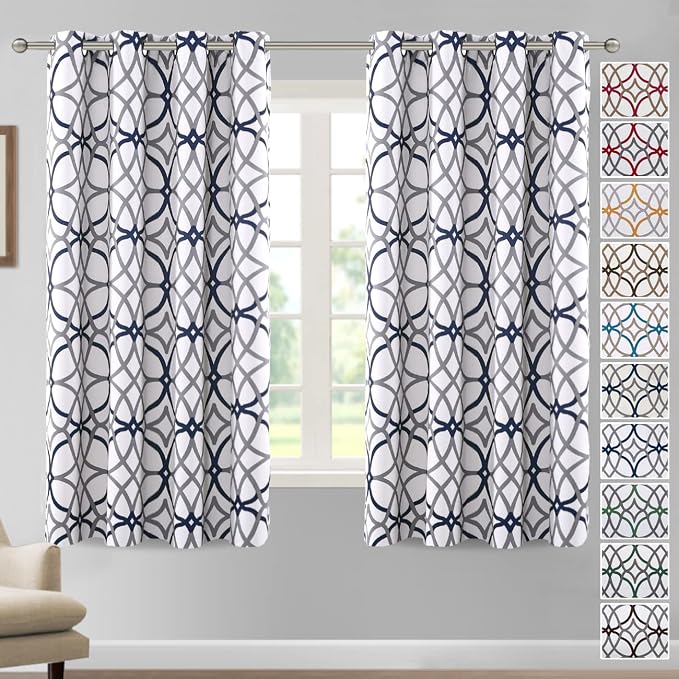 H.VERSAILTEX Blackout Curtains Printed Design 63 Inch Length 2 Panels Set Thermal Insulated Curtains for Bedroom Living Room Geometric Modern Grommet Window Drapes - Dark Denim and Grey by HVERSAILTEX