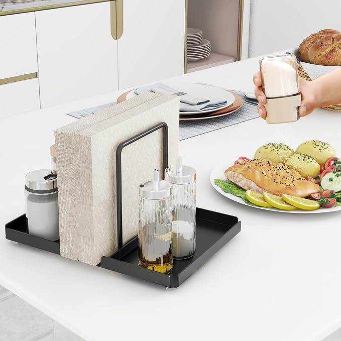 Napkin Holder for Table with Salt and Pepper Shakers Caddy, Black | Metal Napkin Holder, Standing Paper Napkin Storage for Kitchen Dining Table Decor - Image 5