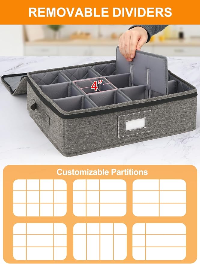 China Storage Containers 5-Piece Hard Shell Dinnerware Set Moving Boxes | Hard shell sides and bottom, quilted and stackable plate & dish protectors, plus adjustable mug and cup storage for moving - Image 4