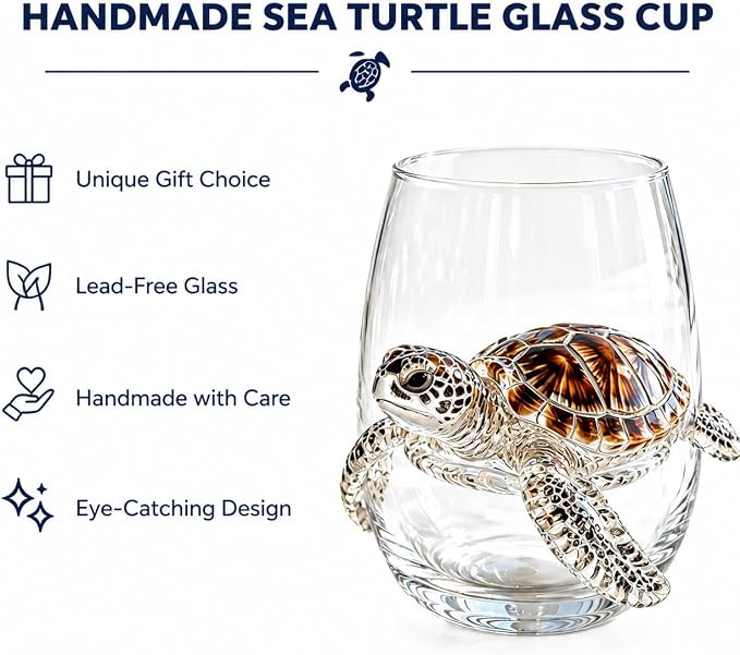 Handcrafted 3D Sea Turtle Stemless Wine Glass | Artisanal Ocean Theme Borosilicate Glassware, Coastal Marine Animal Decorative Drinkware, Coastal Home Decor Gift(Seahorses) - Image 5