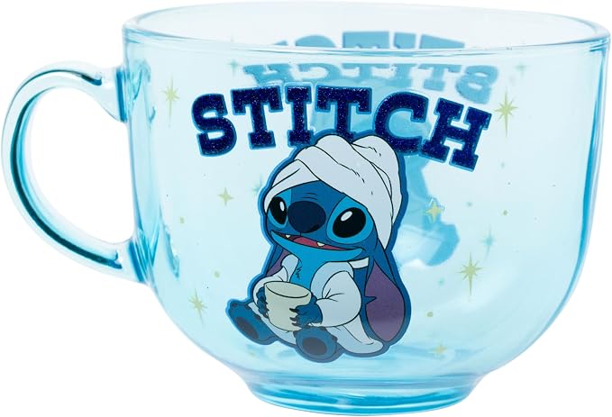 Silver Buffalo Lilo and Stitch Spa Day Glitter, Teacup Glass Mug, 16oz | Disney, Coffee, 0.47 Liters - Image 2