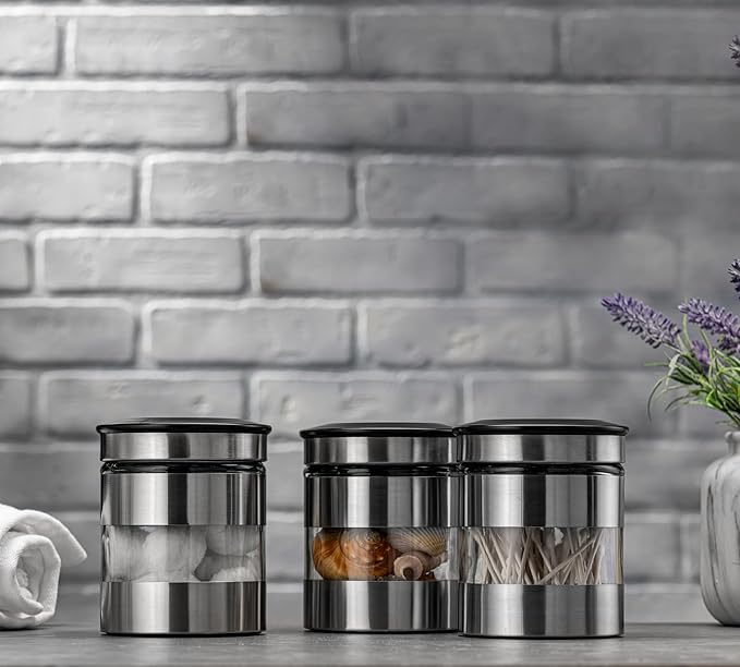 Le'raze Quality Stainless Steel Canister Set of 3 for Kitchen Counter with Glass Window & Airtight Lid - Food Storage Containers with Lids Airtight - Pantry Storage and Organization Set - Image 2