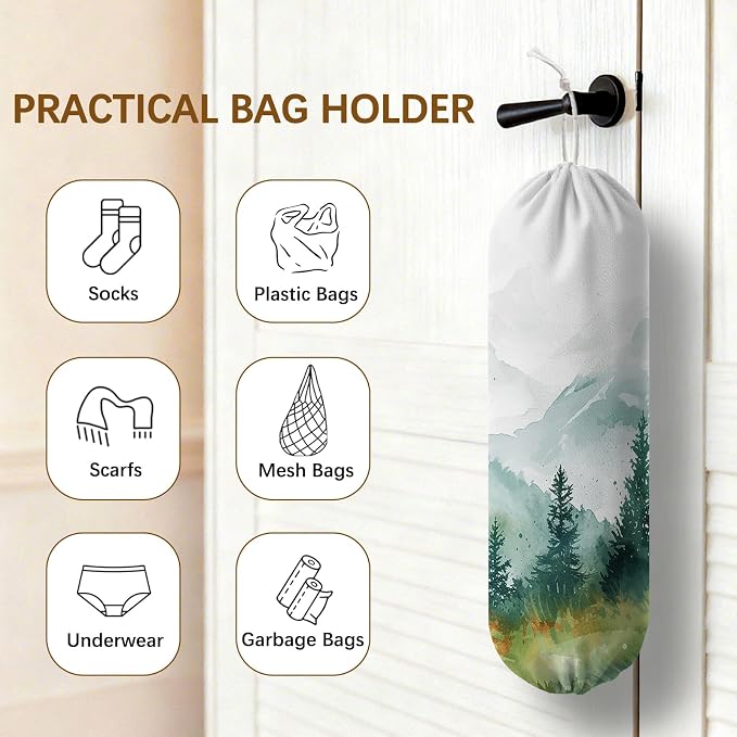 Forest Plastic Bag Holder Dispenser, Plastic Grocery Bag Organizer & Wall Mount Paper Trash Bags Saver Storage for Kitchen Home Pantry Decor, Forest Kitchen Decor Shopping Bags Storage Dispenser - Image 4