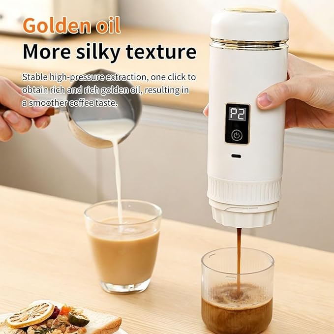 Asixxsix Samll Portable Electric Espressos Machine, 200ml | 72W Self Heating, Cordless Rechargable 7800mAh, Compatible with Capsules and Ground Coffee, for Camping Travel - Image 2
