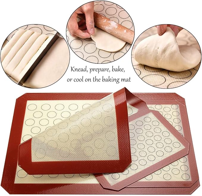 Baking Sheet with Silicone Baking Mat Set, Stainless Steel Cookie Sheet Pan | Baking Pans with Reusable Silicone Mats, Set of 8 (4 Sheets + 4 Mats), 9/10/12/16 inch, Non Toxic & Heavy Duty & Easy Clean - Image 3