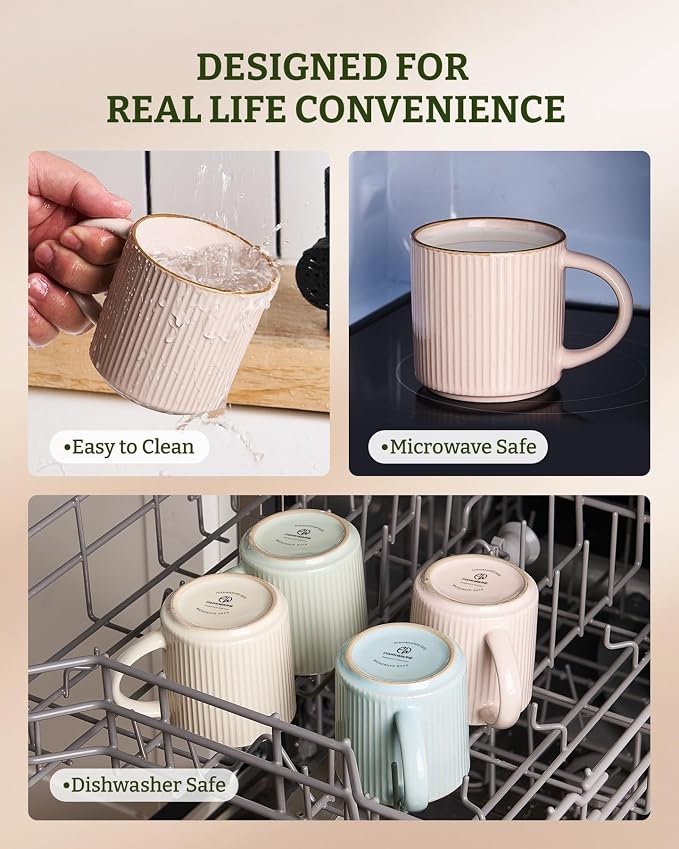famiware Star Coffee Mug Set for 4, Handcrafted 12 oz Ceramic Stoneware Mugs Cup Set, Chip-Resistant & Stackable, Dishwasher/Microwave Safe, Light Pink - Image 8